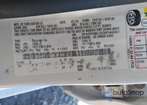 2016 Ford Fiesta Se из США, поврежденный, VIN 3FADP4BJ3GM149283